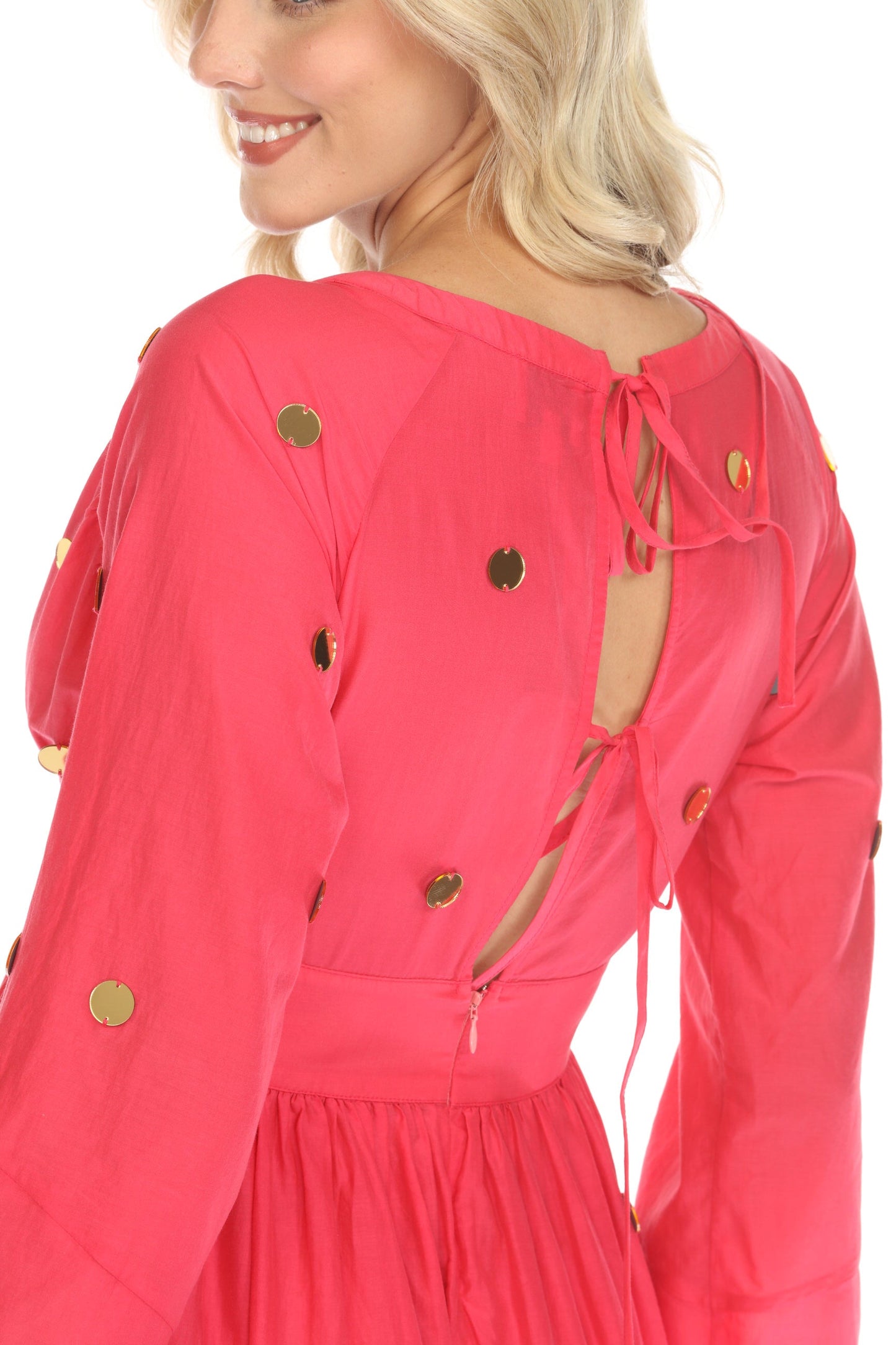 Johnny Was Jade Pink Adena Dotted Tiered Midi Dress L35624