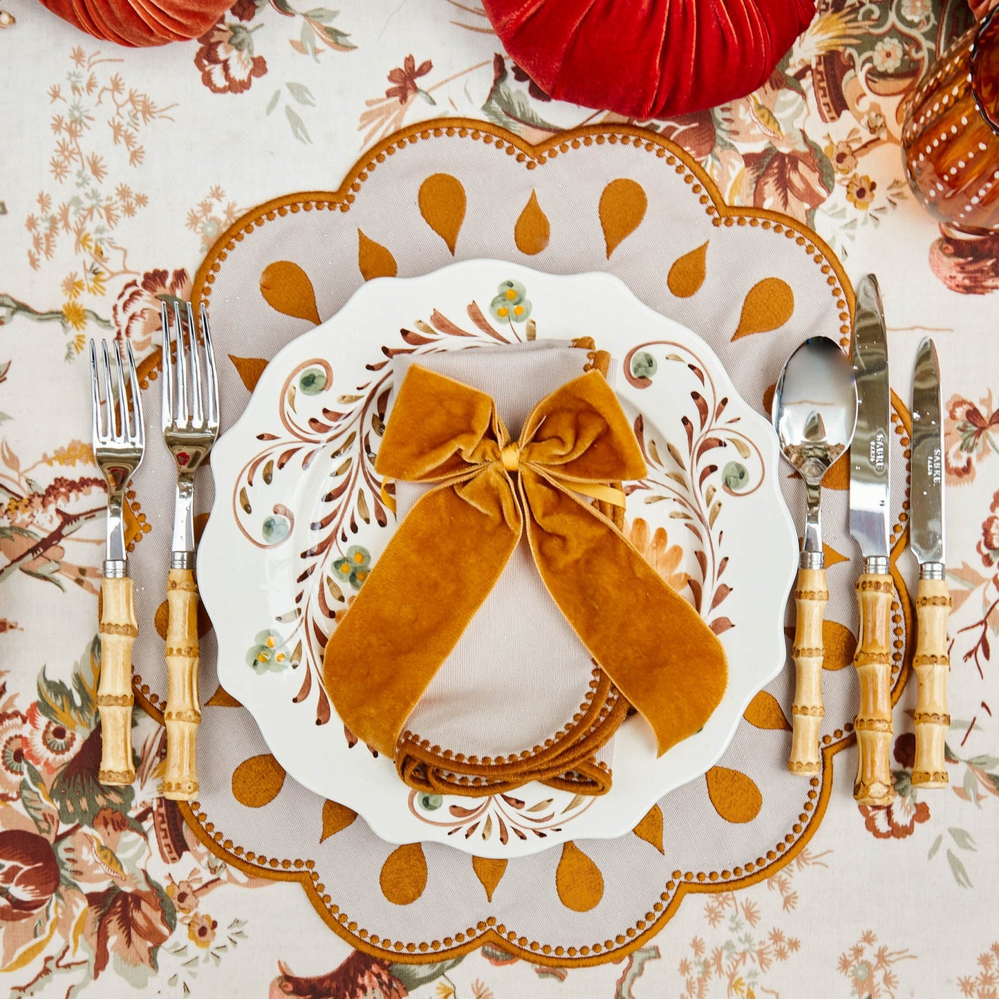Taupe & Mustard Bettina Placemats & Napkins (Set of 4)