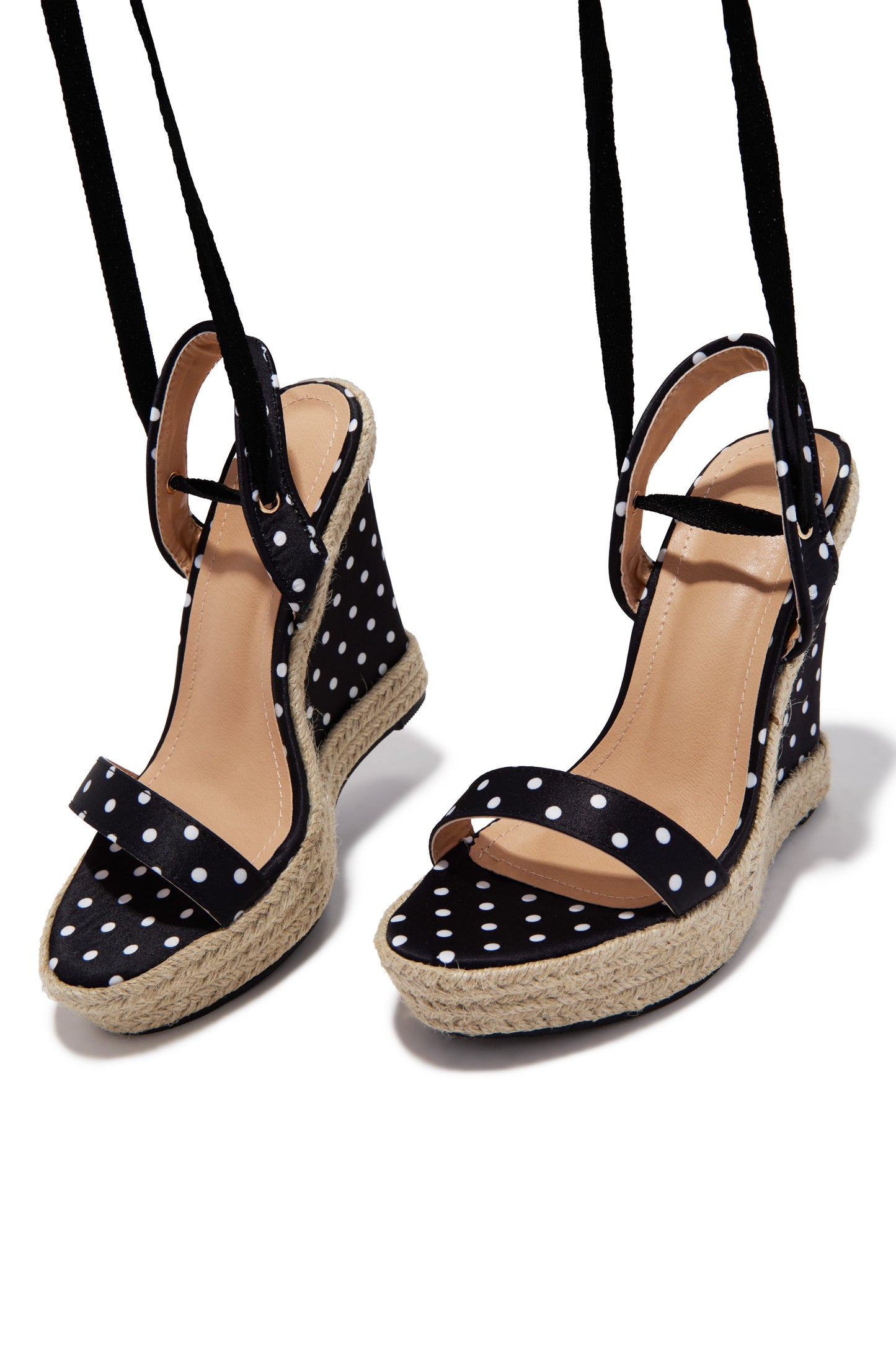 Lucy Platform Lace Up Wedges - Polka Dot