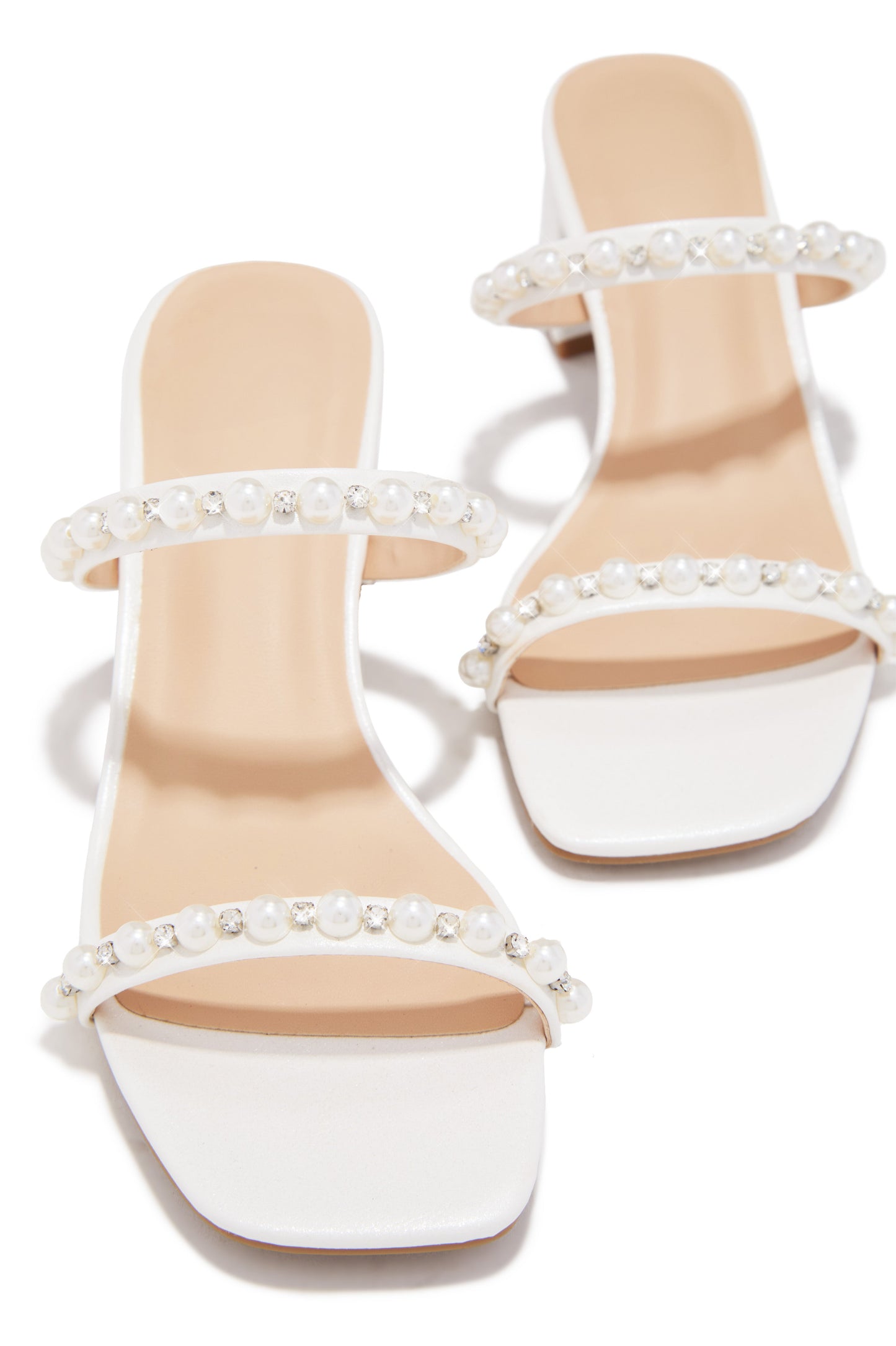 Celestial Romance Embellished Block Mid Heels - Pearl White