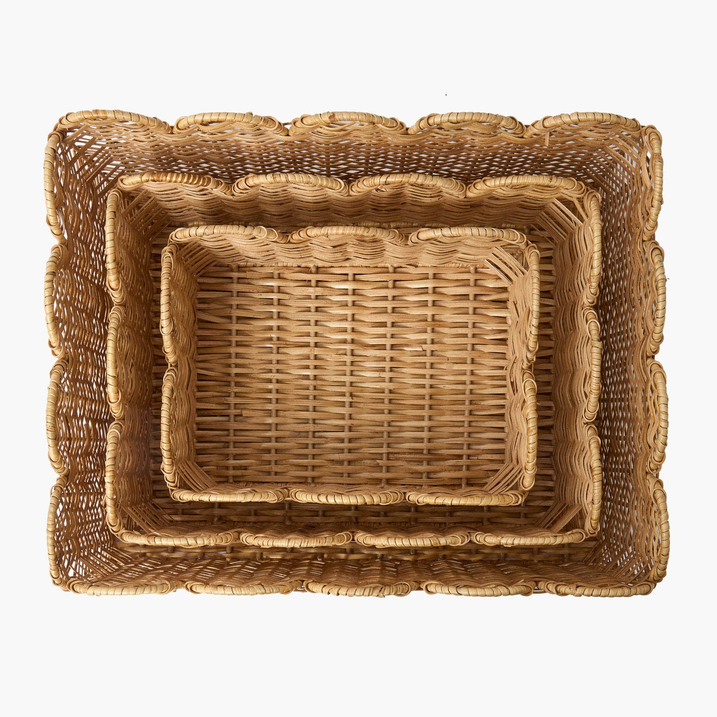 Scalloped Rattan Baskets (Set of 3)