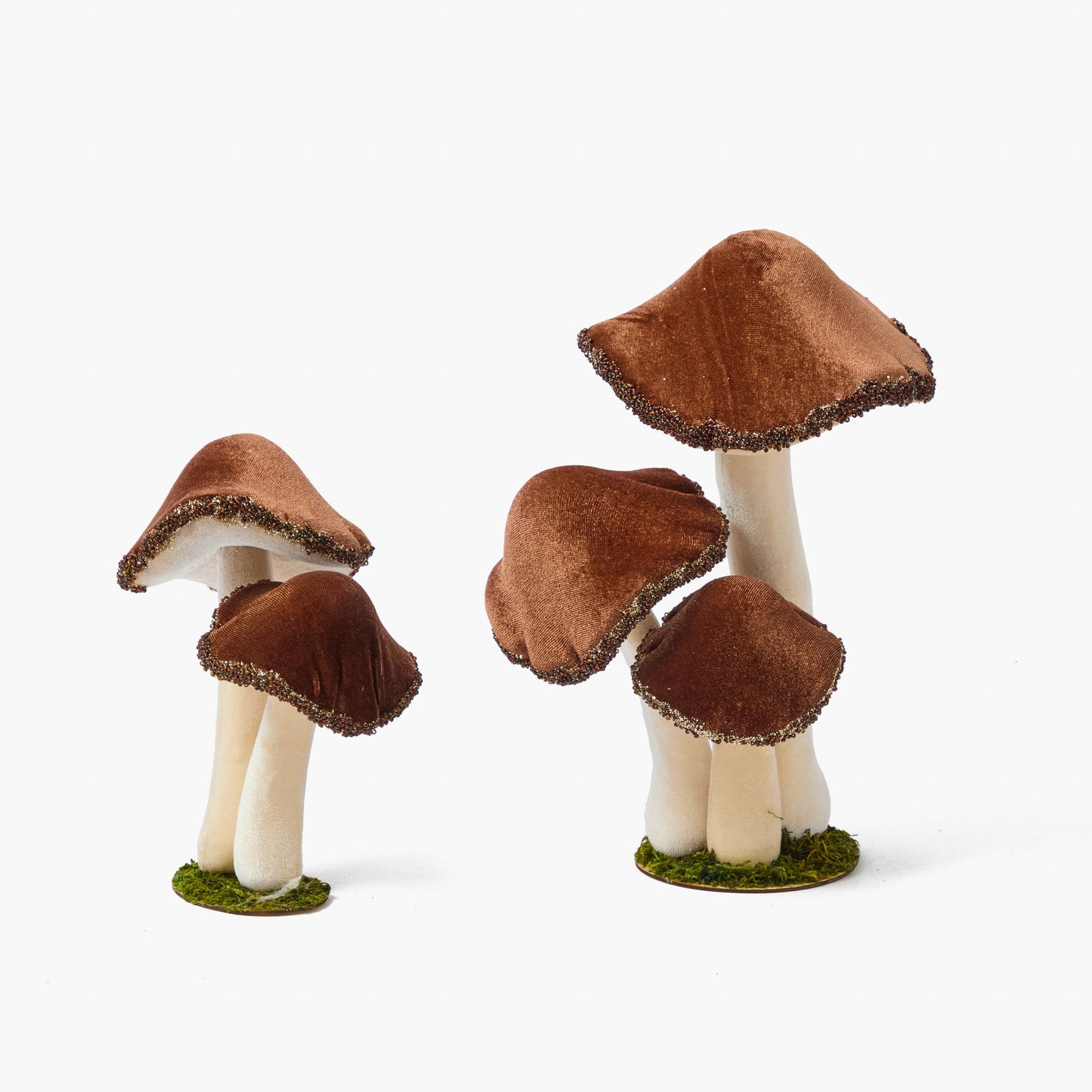 Tall Chocolate Beaded Velvet Mushrooms (Pair)