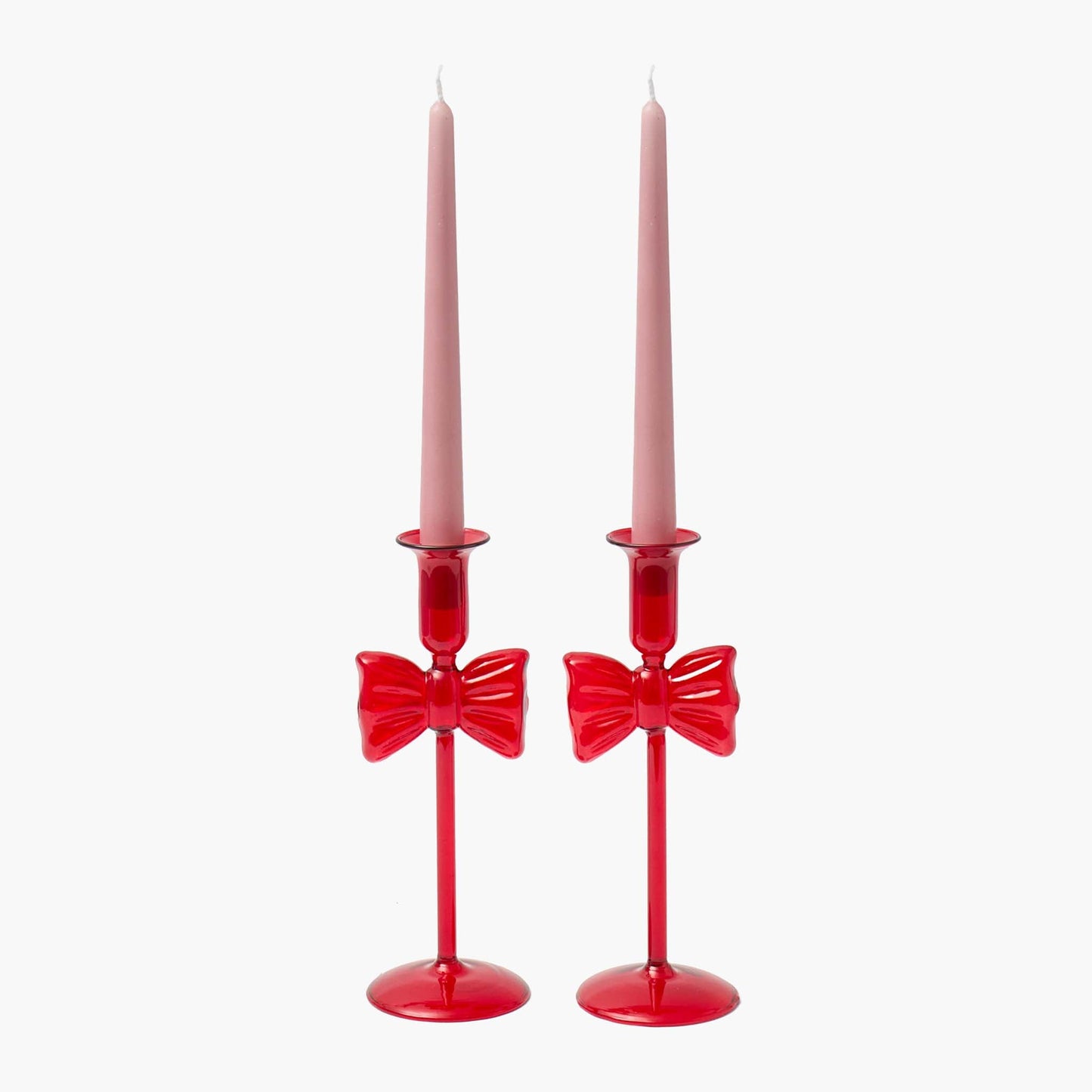 Celine Red Glass Bow Candle Holder (Pair)