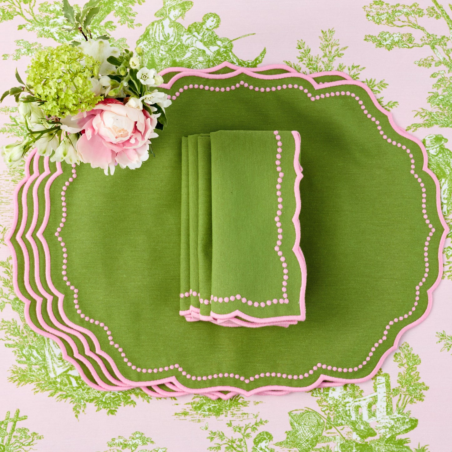 Green & Pink Gisele Placemats & Napkins (Set of 4)