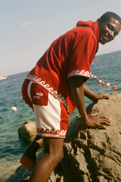 'Le Sirenuse' Late Checkout Cabana Shorts (Red)