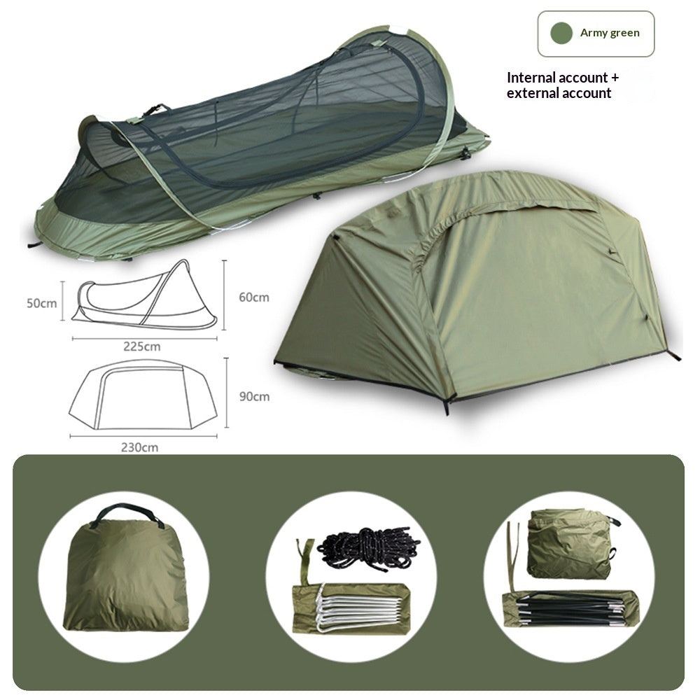 Single-Person Tactical Boat-Style Camping Tent – Waterproof Foldable Hiking Tent | Coffee & Olive Green