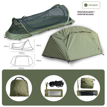 Single-Person Tactical Boat-Style Camping Tent – Waterproof Foldable Hiking Tent | Coffee & Olive Green