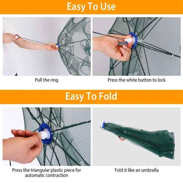 Foldable Fishing Bait Trap with 8 Entrances – 2-Pack, Crab, Shrimp & Minnow