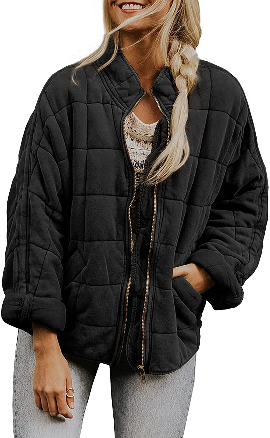 Women's Zip-Up Stand Collar Jacket – Casual Lightweight Jacket