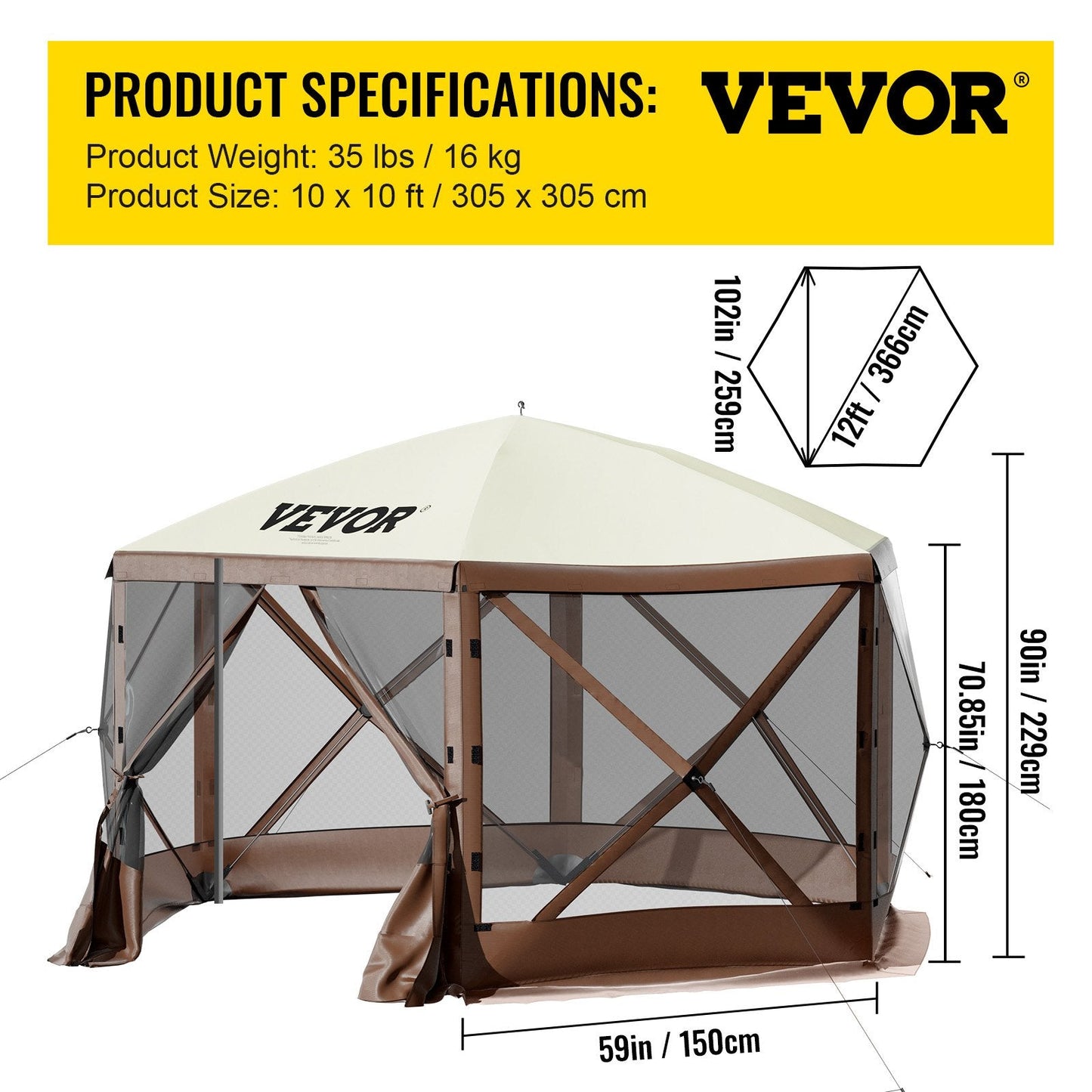 8-Person 6-Sided Pop-Up Gazebo Screen Tent – Waterproof Canopy with Mesh Windows & Carry Bag | 10×10 ft