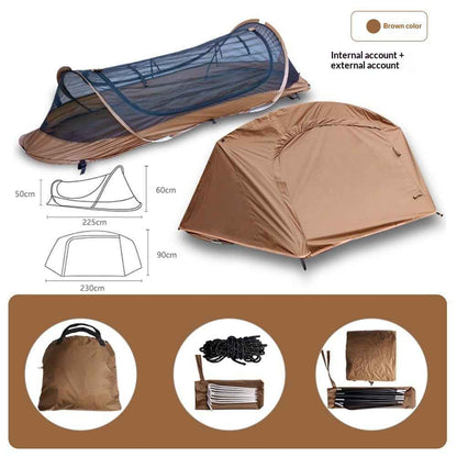 Single-Person Tactical Boat-Style Camping Tent – Waterproof Foldable Hiking Tent | Coffee & Olive Green