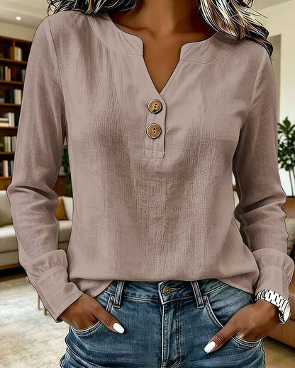 Women's V-Neck Button-Down Blouse – Casual Everyday Top