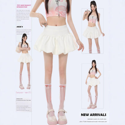 Ballet-style White Bud Skirt For Women Sweet And Chic High-waisted A-line Skirt For Summer French-style Fluffy Bubble Skirt