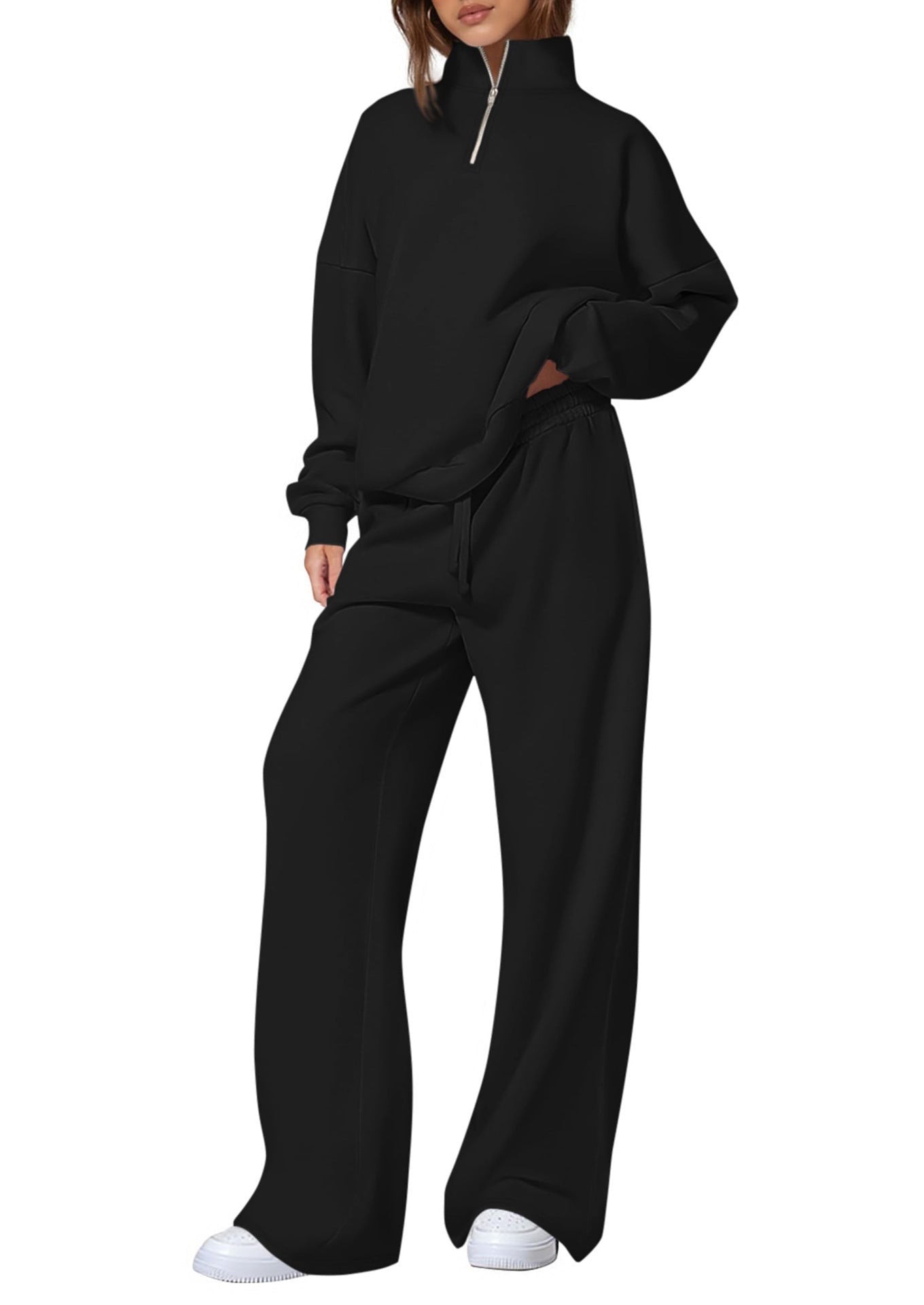 Women's Half-Zip Sweatshirt & Straight-Leg Pants Set – Matching Casual Loungewear