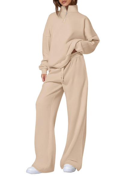 Women's Half-Zip Sweatshirt & Straight-Leg Pants Set – Matching Casual Loungewear