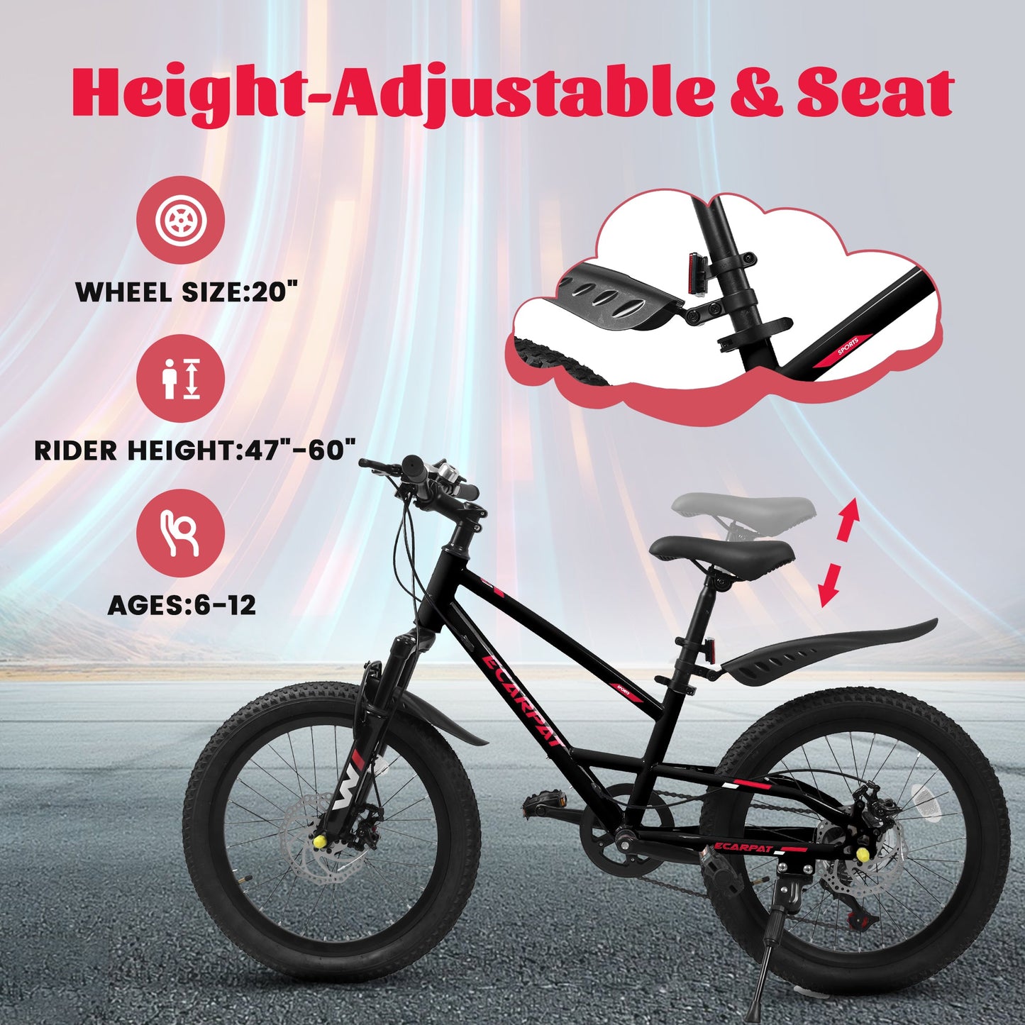 20" Kids Mountain Bike | Ages 6-12, 7-Speed, Front Disc Brake & Suspension
