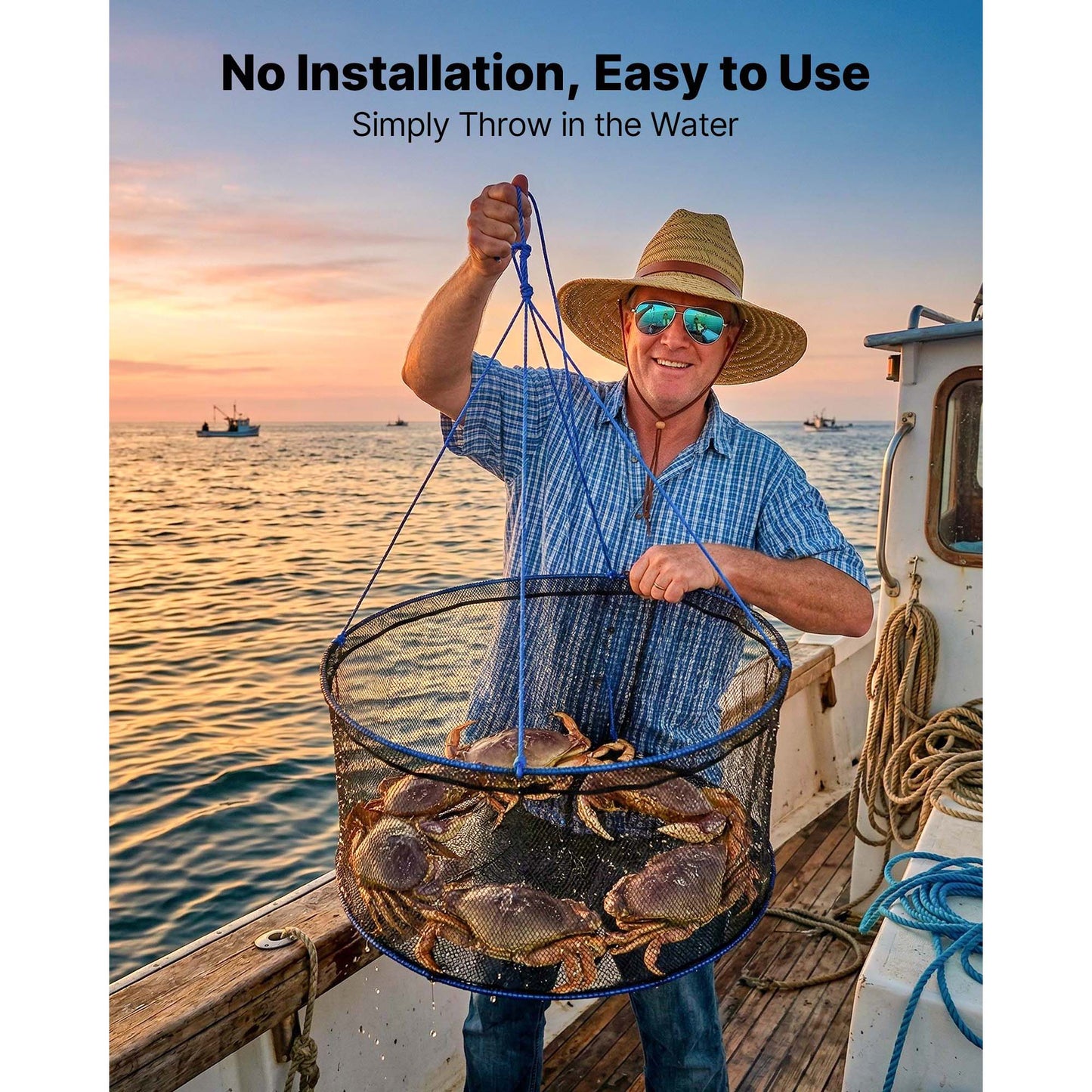 Foldable Drop Fishing Net with Rope & Storage Bag