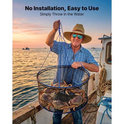 Foldable Drop Fishing Net with Rope & Storage Bag