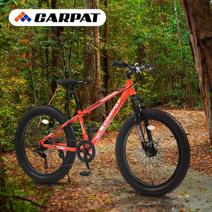 24" Fat Tire Mountain Bike | Full Shimano 7-Speed, Dual Disc Brakes & Front Suspension