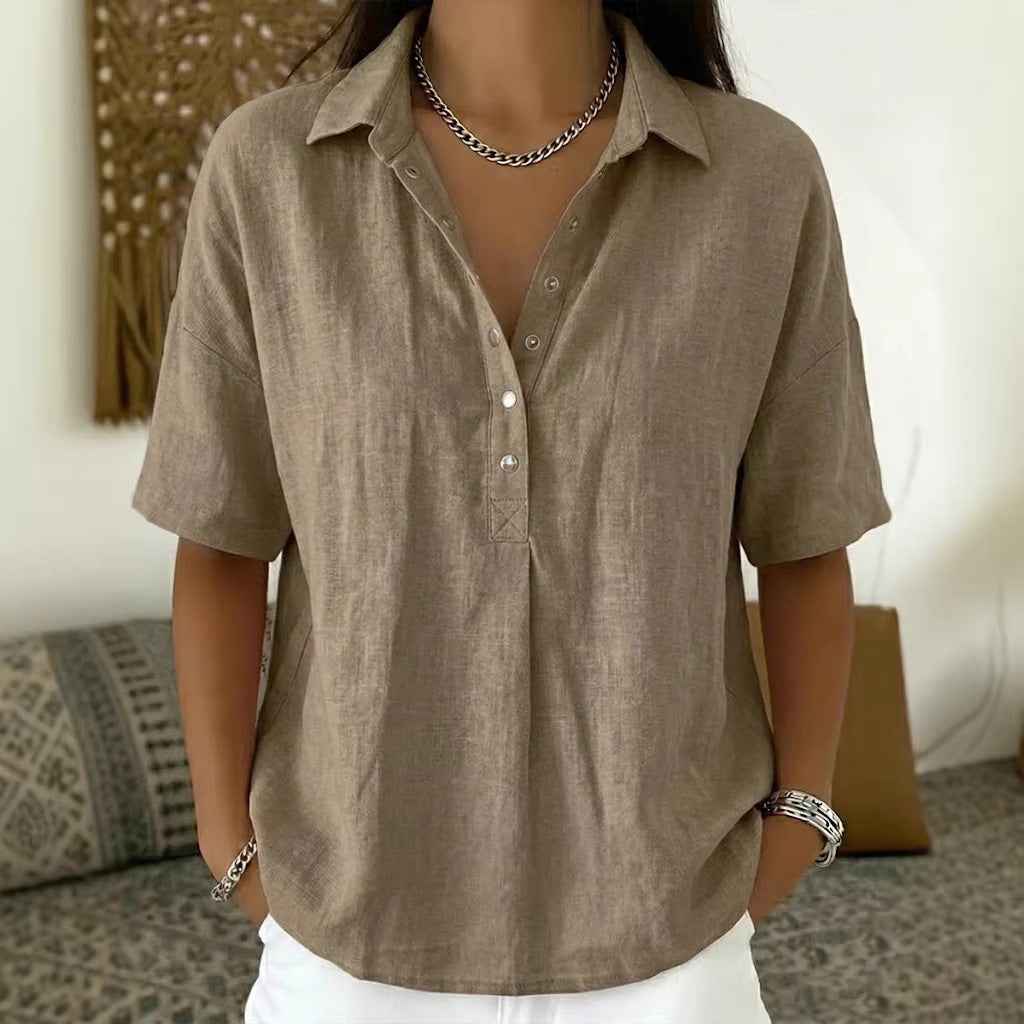 Women's Short-Sleeve Button Pullover Shirt
