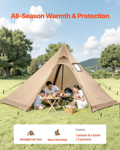 4-Person Hot Tent with Stove Jack | 4-Season Waterproof Tipi Camping Tent
