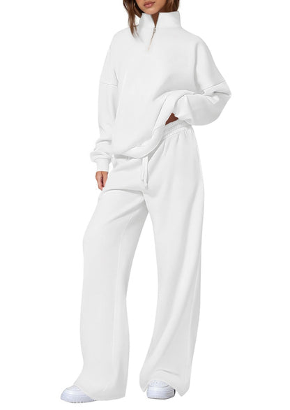 Women's Half-Zip Sweatshirt & Straight-Leg Pants Set – Matching Casual Loungewear