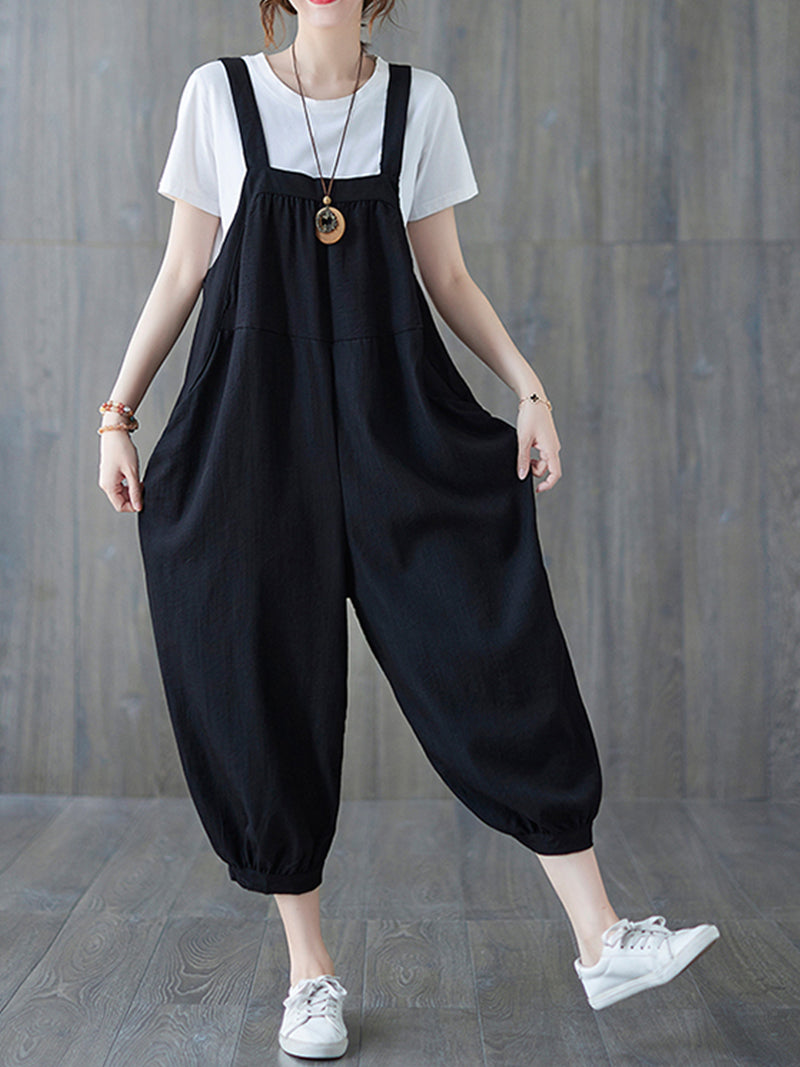 Cropped Hemp Overall Dungarees - Elastic Cuff Design