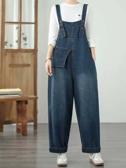 Relaxed Women's Wide-Leg Cotton Denim Overalls | Eva Trends