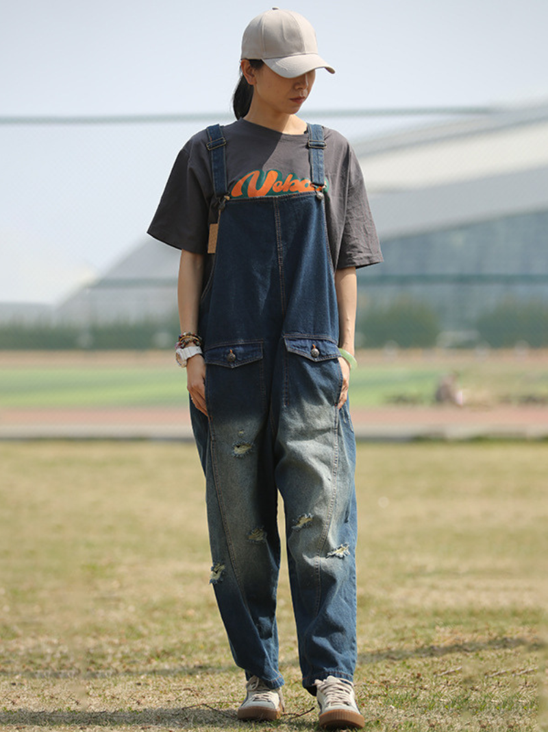 Chic & Relaxed Women's High Waist Denim Dungarees | Eva Trends