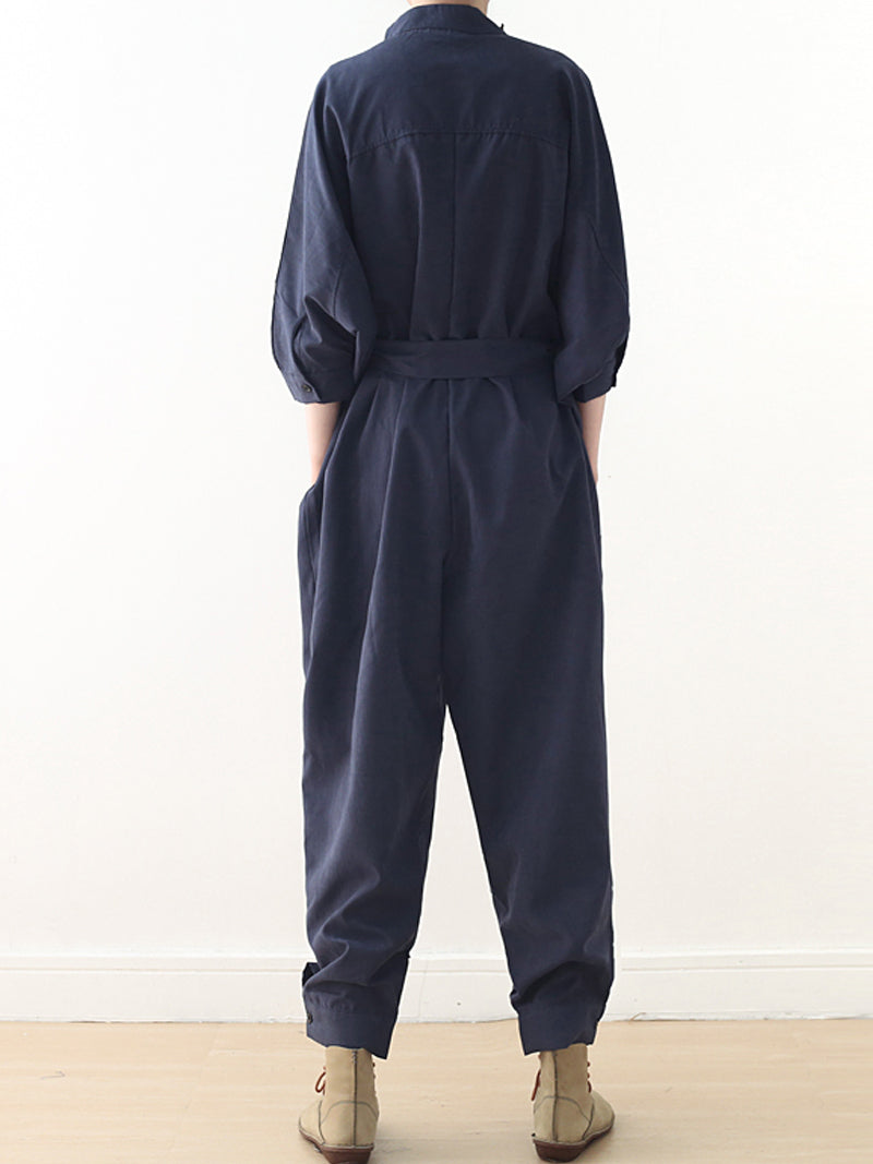 Cotton Belted Utility Jumpsuit - Relaxed Everyday Fit