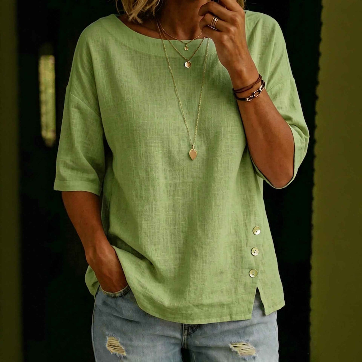 Women's Asymmetric Button Casual Top – Relaxed Everyday Blouse