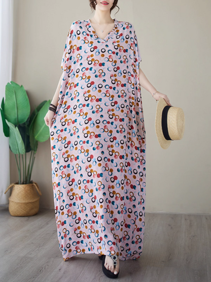 Women's Beach Big Dots V-neck Printed Kaftan dress