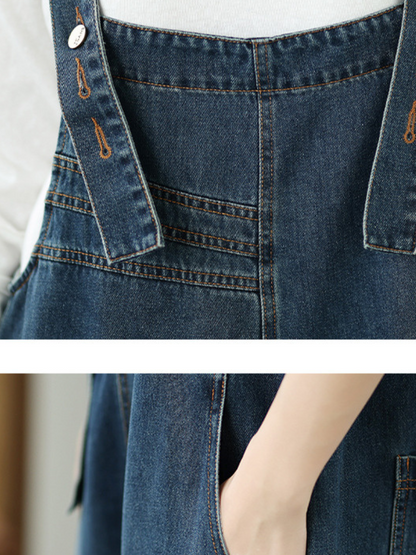 Relaxed Women's Wide-Leg Cotton Denim Overalls | Eva Trends