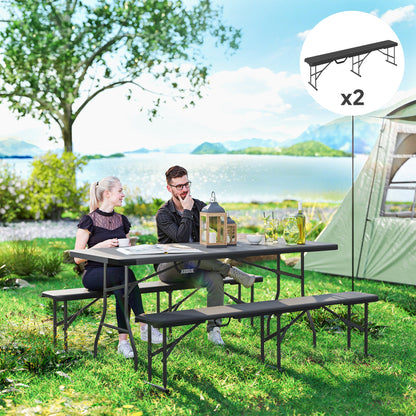 6 FT Folding Camping Bench Set of 2 | 529 lb Capacity, HDPE Top with Carry Handle
