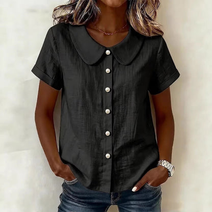 Women's Solid-Color Short-Sleeve Loose Casual Shirt – Lightweight Everyday Top
