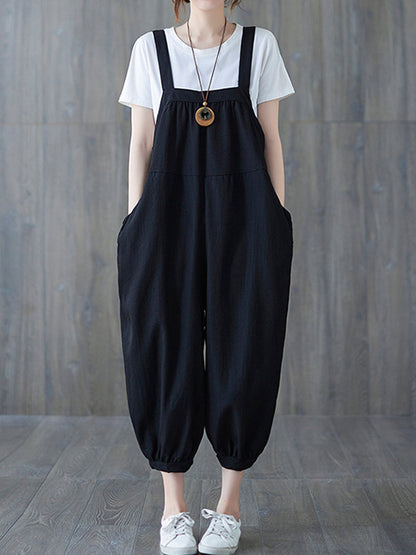 Cropped Hemp Overall Dungarees - Elastic Cuff Design