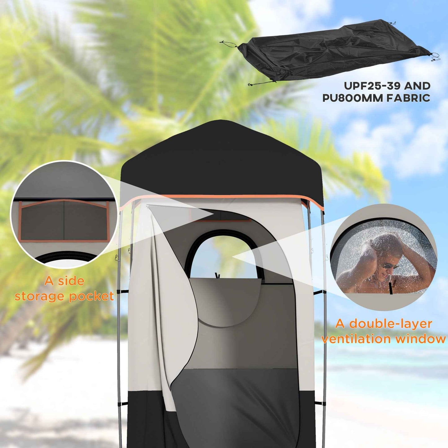Camping Shower Tent with Solar Shower Bag & Removable Floor