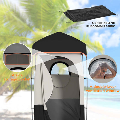 Camping Shower Tent with Solar Shower Bag & Removable Floor
