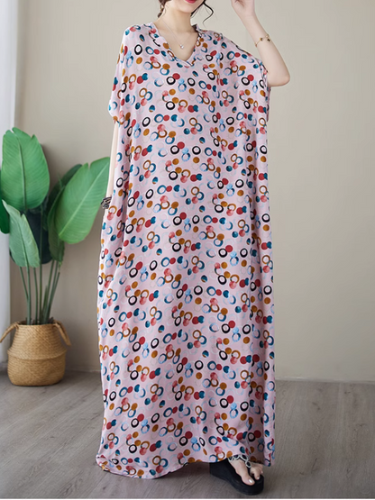 Women's Beach Big Dots V-neck Printed Kaftan dress