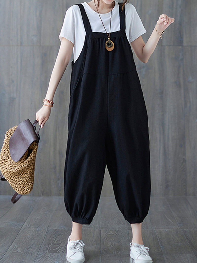 Cropped Hemp Overall Dungarees - Elastic Cuff Design