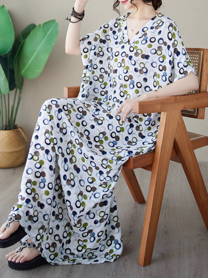 Women's Beach Big Dots V-neck Printed Kaftan dress
