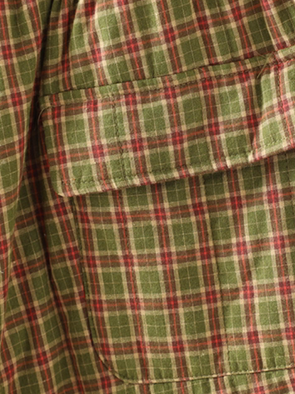 Artisanal plaid pants, relaxed cropped fit in breathable Cotton&Flax for women