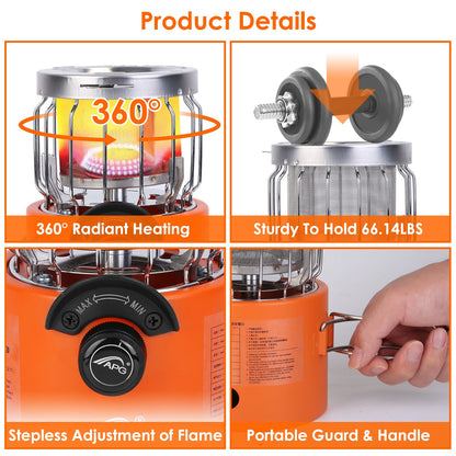 2-in-1 Portable Camping Stove & Tent Heater – 2000W, 3 Modes, 360° Radiant Heat