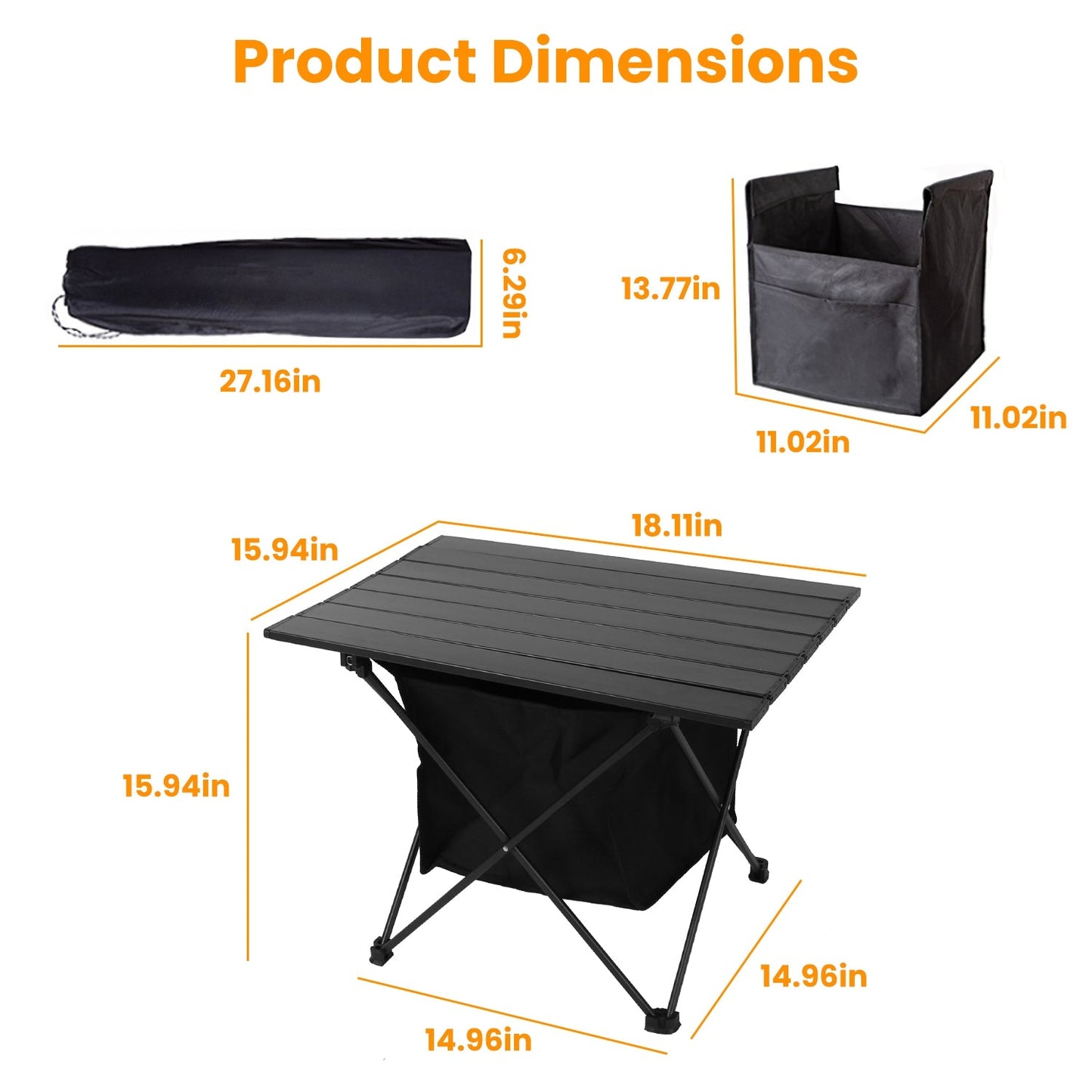 Roll-Up Aluminum Camping Table with Storage Basket & Carry Bag – M & L Sizes