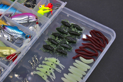 100-Piece Sequined Soft Fishing Lure Set with Tackle Box