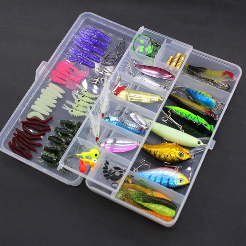 100-Piece Sequined Soft Fishing Lure Set with Tackle Box