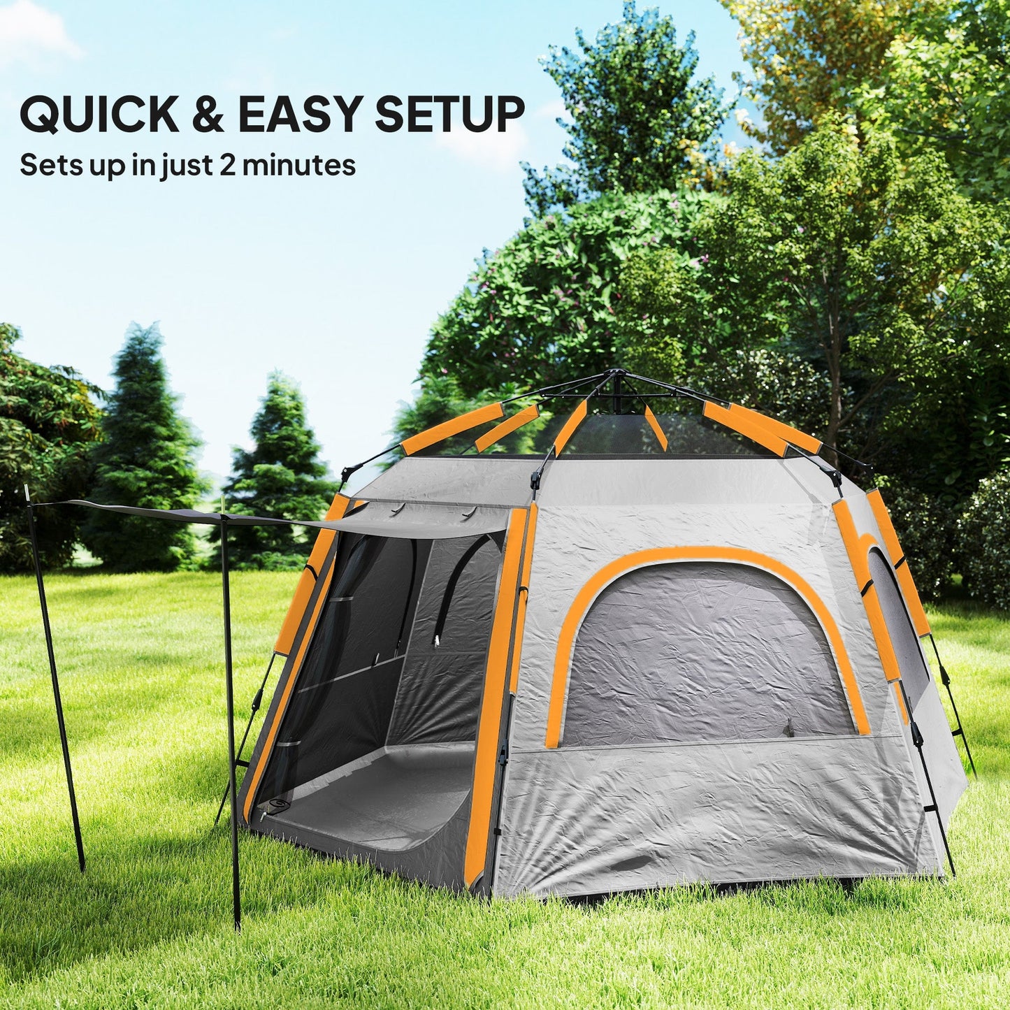 Instant Pop-Up Camping Tent – 4 Person Waterproof Dome Tent with Vestibule & Rainfly | Light Grey