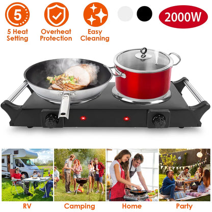 2000W Dual Burner Electric Hot Plate – 5 Temperature Settings, Portable