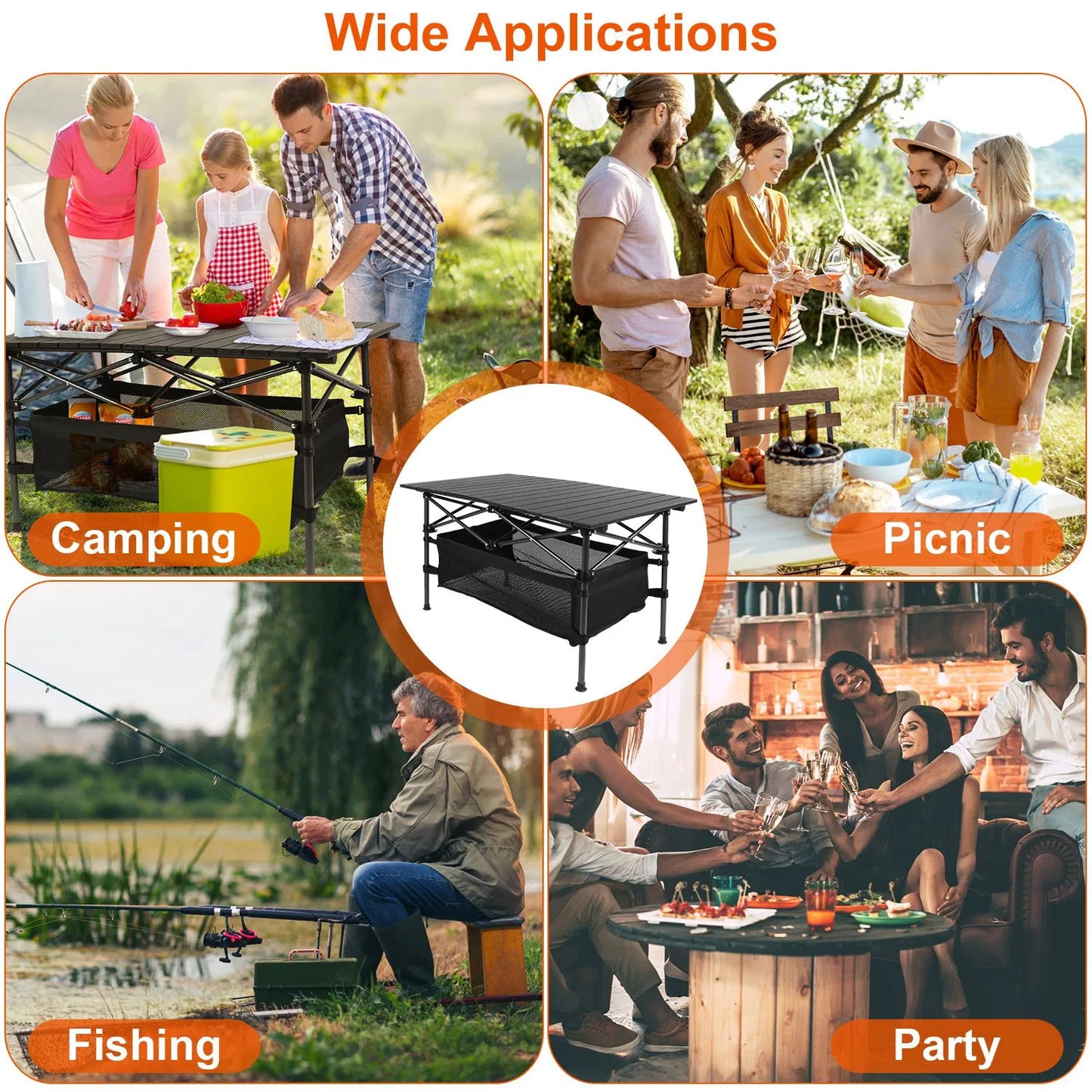 Foldable Camping Table with Mesh Basket & Carry Bag