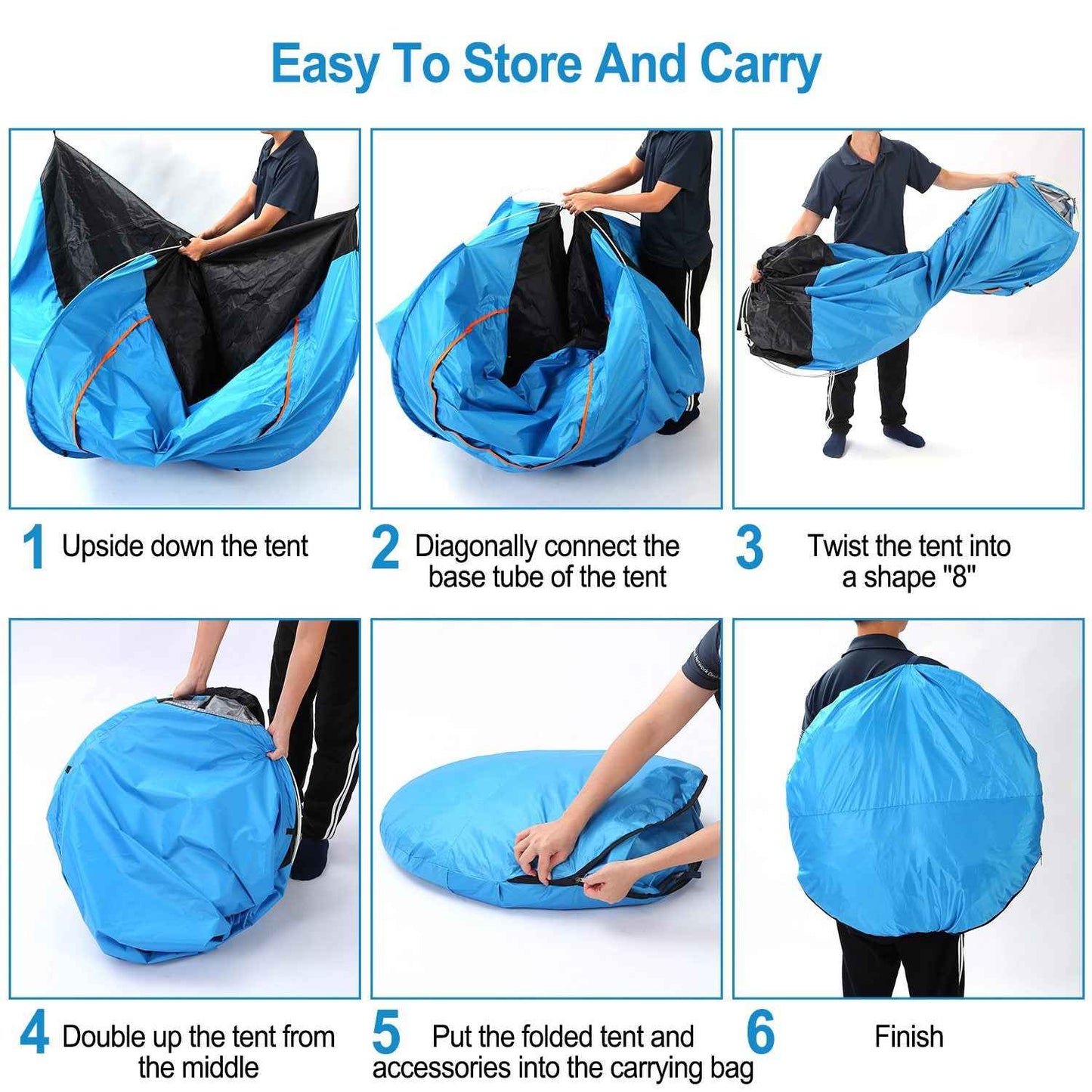 Pop-Up Camping Tent – 3-4 Person, Instant Setup with Mosquito Net & Carry Bag